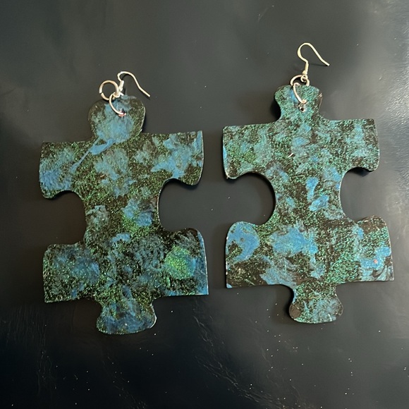 Blue & Black Puzzle Earrings - Picture 16 of 16
